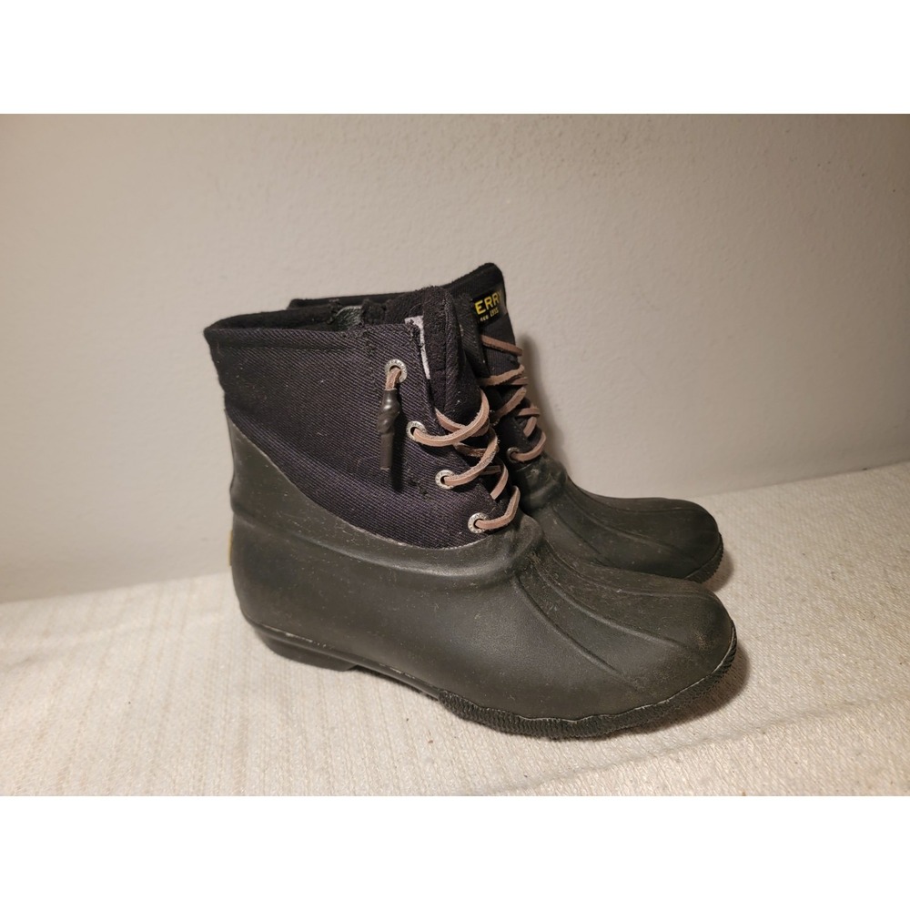 SPERRY Saltwater Womens Sz 7.5 Rubber Duck Rain Boots Black STS84384